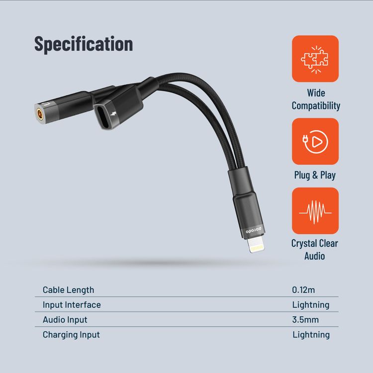 بورودو لايتنينج موصل الصوت ومحول الشحن - أسود - 12 سم