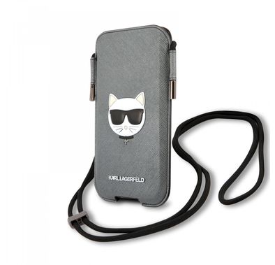 Karl lagerfeld PU Saffiano Pouch With Choupette`s Head Medium - Silver