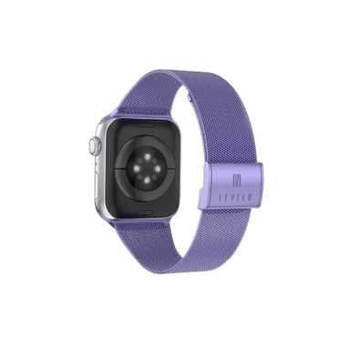 LEVELO Double Milanese Watch Strap for Apple Watch 42mm/44mm/45mm, Stainless Steel Replacement Band, Adjustable Magnetic Loop Strap for Watch Series 7/SE/6/5 - Lavender Purple
