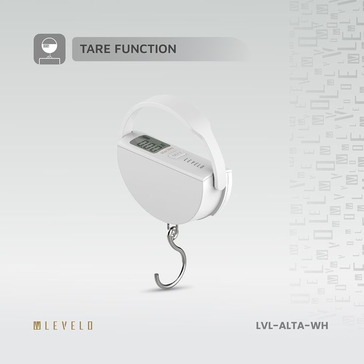 ميزان أمتعة Levelo Alta، وحدة قياس مزدوجة، مستشعرات عالية الدقة، مؤشر التحميل الزائد، نطاق حمولة 200 جرام - 50 كجم، استخدام لمدة 3 دقائق - أبيض