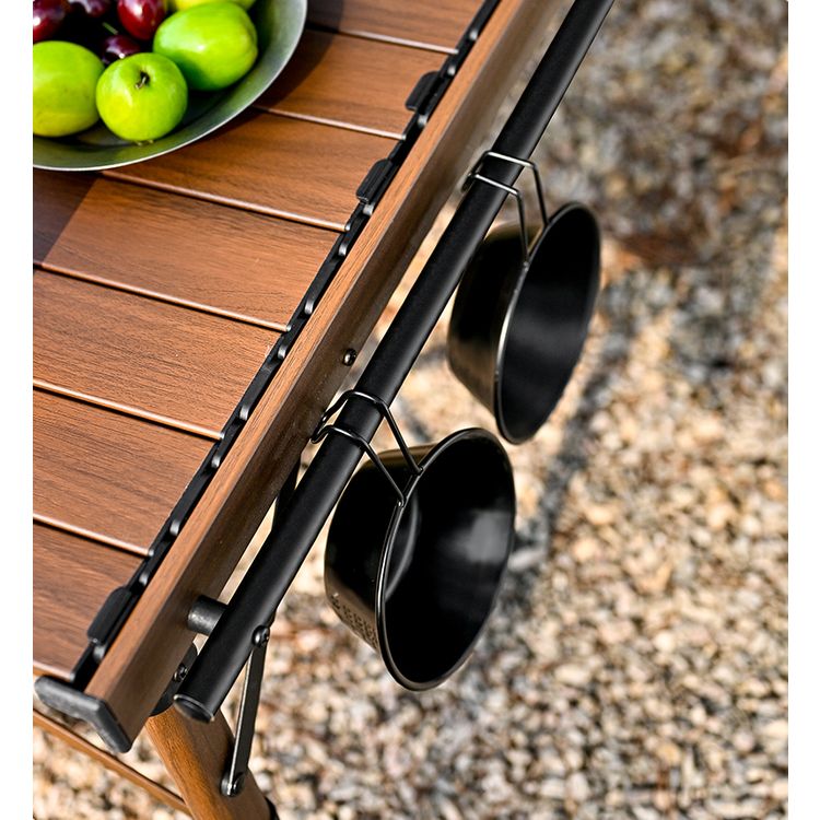 Porodo Lifestyle Portable Folding Camping Table with Detachable Stove and Mesh, 150kg Load Capacity, 45.5 to 58cm Height Range, Aluminum Material - Brown