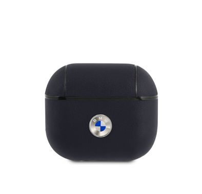  كحلي- مجموعة شعار بي أم دبليو حافظة إير بودز 3 جلد أصلي  بشعار معدني فضي