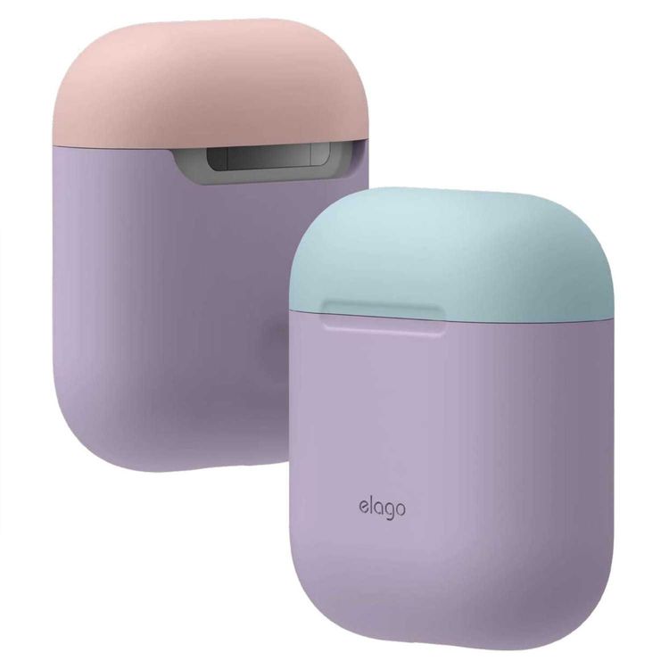 Elago Duo Case for Airpods, 3-in-1 Pastel Color, High Quality Silicone, Shock Resistant, Scratch Resistant, Supports Wireless Charging - Body-Lavender / Top-Pink,Pastel Blue