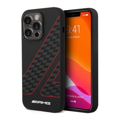 AMG Magsafe Compatibility Double Layer Checkered Flag Pattern Transparent Hard Case iPhone 14 Pro Compatibility - Black/Red