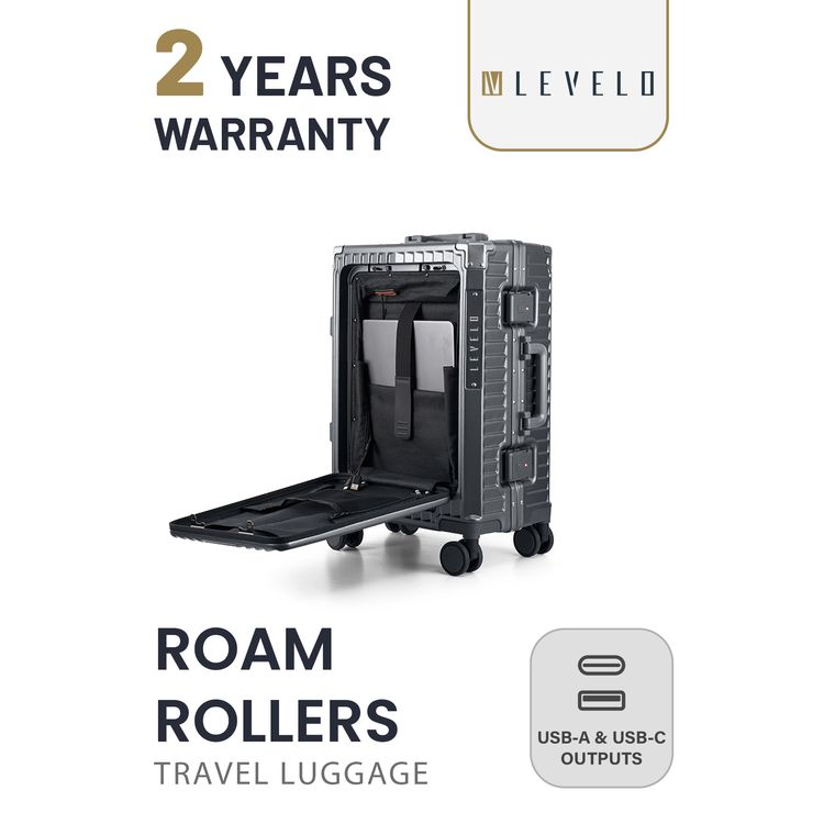 Levelo RoamRollers Travel Luggage with Aluminum Body, Medium - Grey