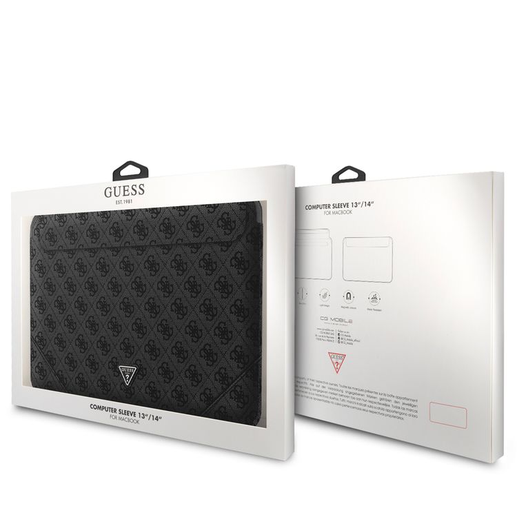 CG Mobile Guess GUCS14P4TK  4G Uptown PU Computer Sleeve with Metal Triangle Logo 14" Protection Bag for or Macbook / Laptop up to 14 inches, Suitable for Outdoor - Black