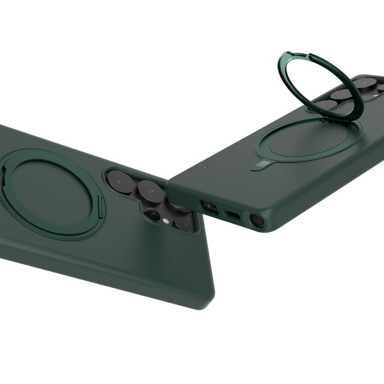 حافظة Levelo Iris Pro من السيليكون السائل متوافقة مع Magsafe لهاتف Samsung Galaxy S25 Ultra، مسند مدمج، سيليكون سائل ممتاز، زوايا مقاومة للصدمات - أخضر