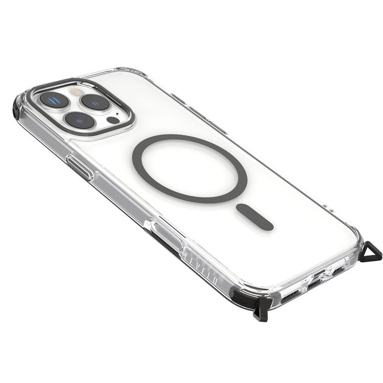 Levelo Celeste MagSafe Case with Crossbody Strap for iPhone 16 Pro Max, AirGuard Technology, Metal Hook, Durable Material - Black