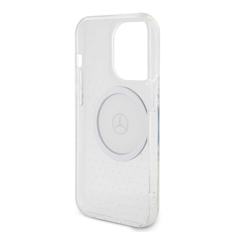 حافظة مرسيدس بنز لهاتف iPhone 15 Pro Max شفافة Magsafe بنمط نجوم - أبيض