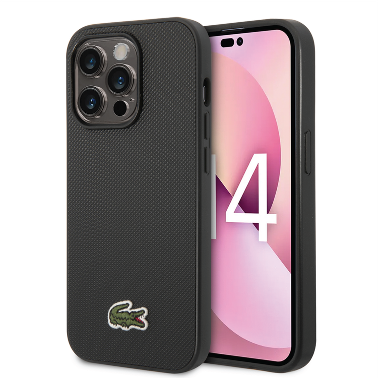 Lacoste Hard Case Iconic Petit Pique PU Woven Logo Estragon Compatible with iPhone 14 Pro - Black