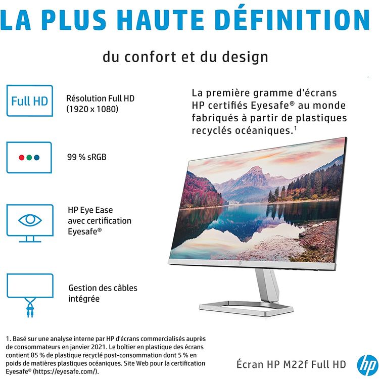 HP Monitor M22F Full HD IPS (21.5 Inch) - Silver Black - 22 Inch