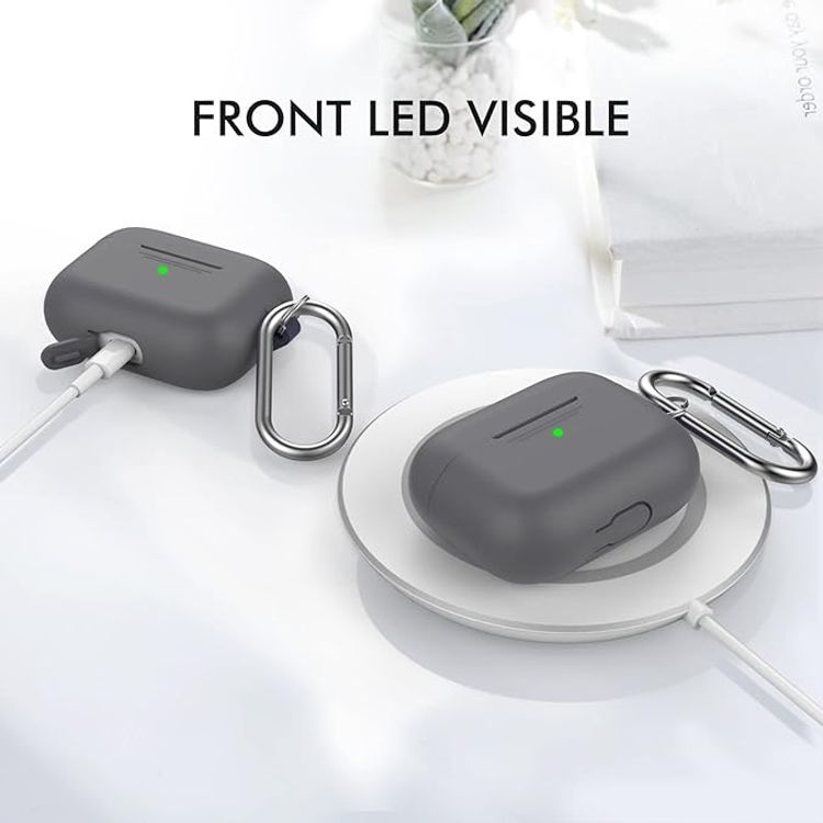 Ahastyle Retro 3D Design Premium Silicone Case with Carabiner Compatible for AirPods Pro - Ergonomic Classic Design - Dust & Shockproof Cover Supports Wireless Charging - Dark Gray