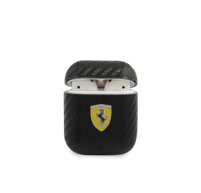 CG Mobile Ferrari PC PU Carbon Yellow Shield Metal Logo Case Compatible for Airpods 1/2 - Black