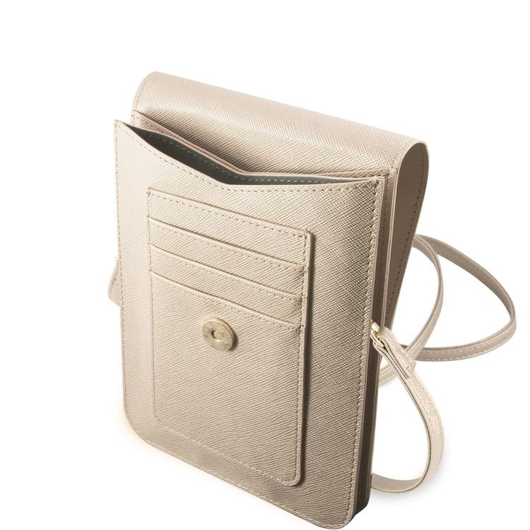 CG MOBILE Guess PU Saffiano Script Crossbody Wallet Bag with Adjustable Shoulder Strap, Portable Phone Storage Bag Suitable for Outdoor, Business, Office, School Gold