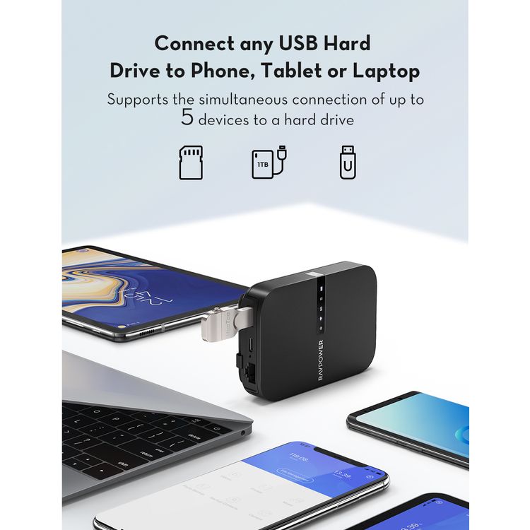 File HUB RAVPower RP-WD009-BK Wireless FileHub + 3-Mode Portable Router - Black