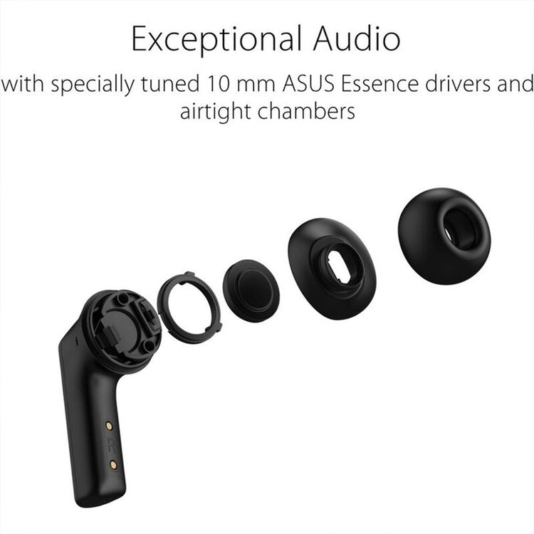 سماعات أذن ASUS ROG Cetra لاسلكية حقيقية للألعاب، إلغاء الضوضاء النشط، حجم السائق ١٠ مم، ٢٧ ساعة عمر البطارية، تحكم باللمس - أسود