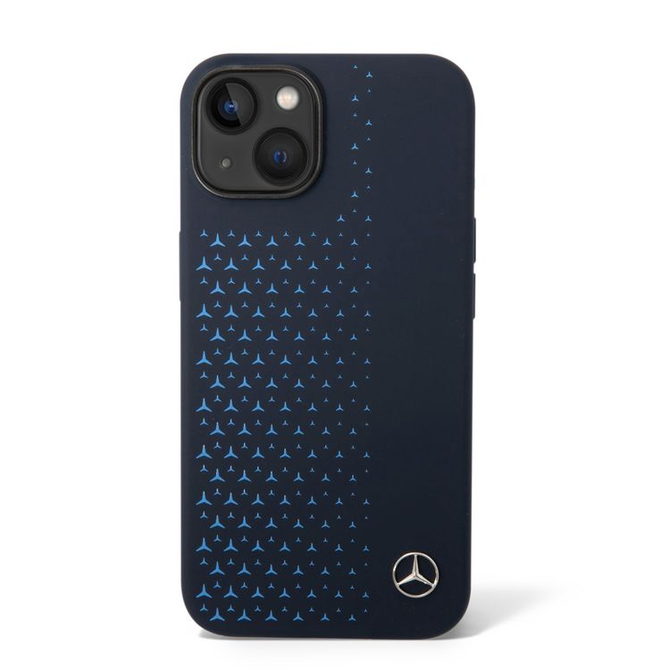 Mercedes-Benz Liquid Silicone Case with Gradient Star Horizontal Pattern iPhone 14 Compatibility - Navy