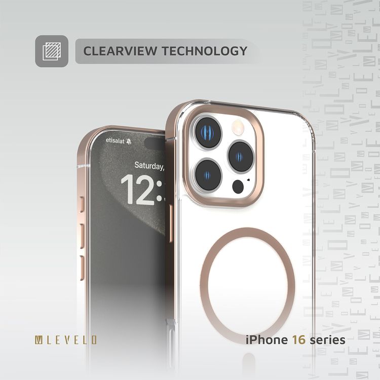 كفر حماية Levelo Claire Magsafe مع حفاظ ممتص للصدمات من الألومنيوم لهاتف iPhone 16 Pro Max، حفاظ هجين، متوافق مع MagSafe - تيتانيوم ذهبي وردي