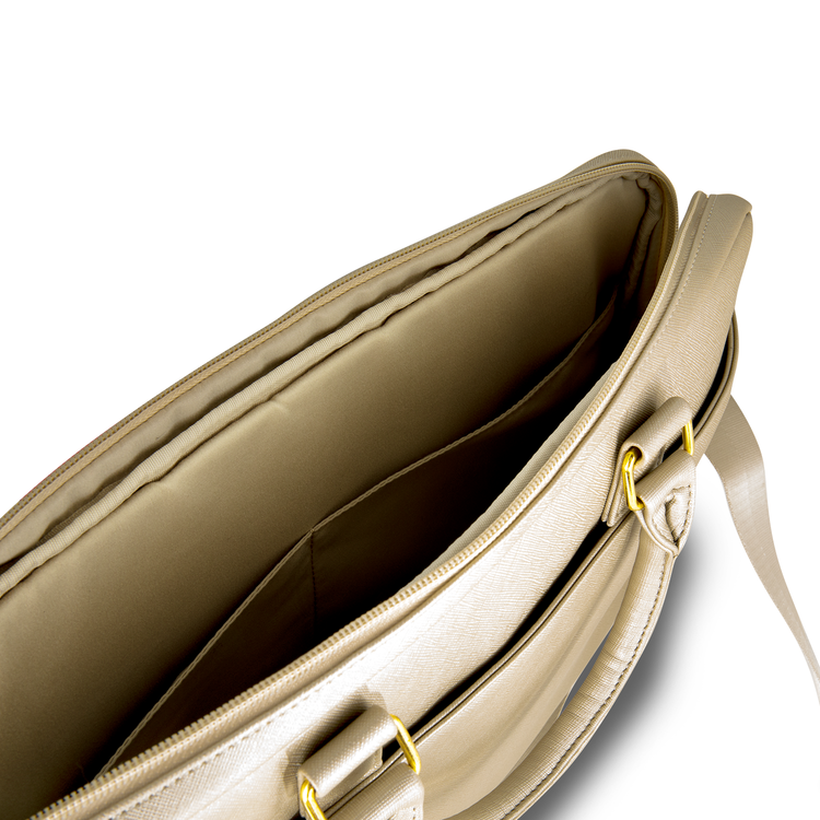 CG MOBILE Guess Saffiano-Look Computer Bag 15" with Adjustable Shoulder Strap with Zipper for MacBook, Suitable for Outdoor, Business, Office, School Officially Licensed Beige