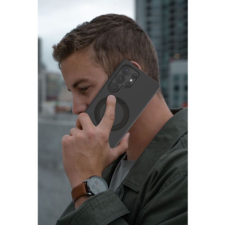 حافظة Levelo Iris Pro من السيليكون السائل متوافقة مع Magsafe لهاتف Samsung Galaxy S25 Ultra، مسند مدمج، سيليكون سائل ممتاز، زوايا مقاومة للصدمات - أسود