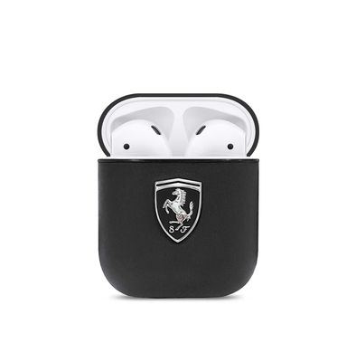 CG Mobile Ferrari PC Leather Black Shield Metal Logo Compatible for AirPods 1/2 - Black