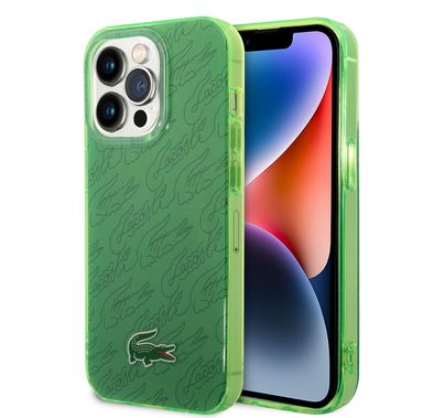 Lacoste Hard Case IML Double Layer & Dyed Bumper Signature Pattern - iPhone 14 Pro - Green