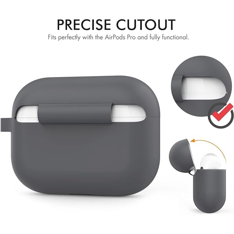 Ahastyle Retro 3D Design Premium Silicone Case with Carabiner Compatible for AirPods Pro - Ergonomic Classic Design - Dust & Shockproof Cover Supports Wireless Charging - Dark Gray