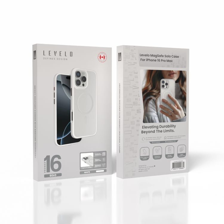 Levelo MagSafe Solo Case for iPhone 16 Pro Max, Clearview Technology, 3H Scratch Resistance, Hybrid Construction - White