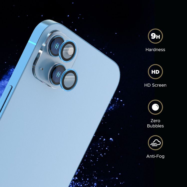 LEVELO واقي عدسة Lucent Duo متوافق مع آيفون 13 ميني و13 (قطعتين)، صلابة 9H، خالي من الفقاعات، نحيف للغاية وتغطية كاملة، واقي عدسة الكاميرا، مقاوم للخدش - أزرق