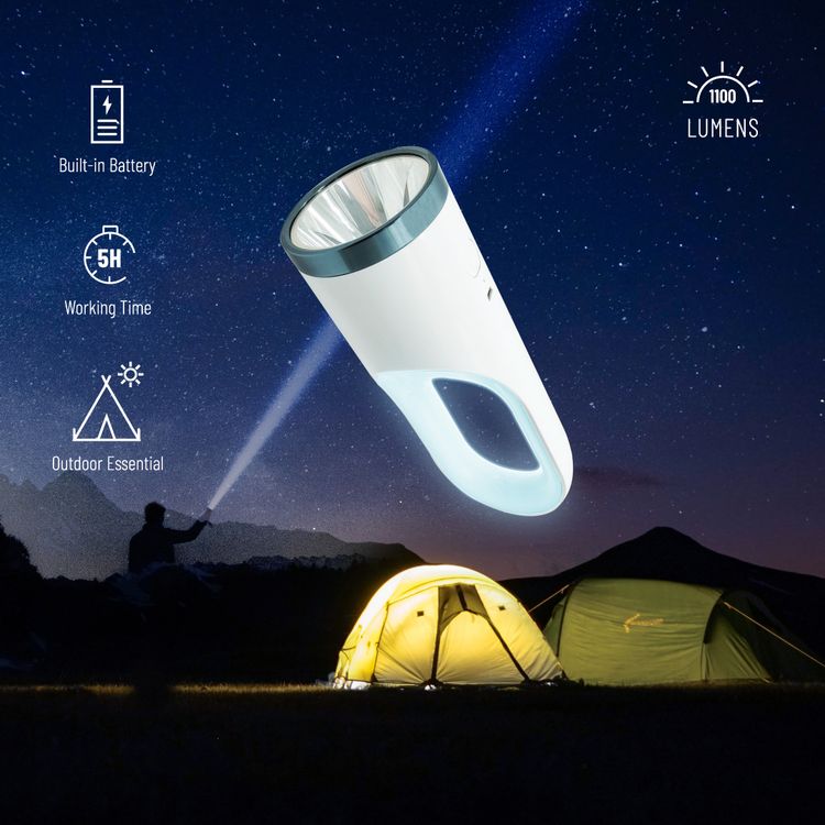 Porodo 2 in 1 Multi-Function Outdoor FlashLight-White