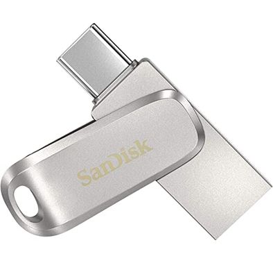 SanDisk Ultra Dual Drive Luxe USB Type-C and Type-A 1TB, up to 150MB/s, USB 3.1 Gen 1, All Metal, 2-in-1 Device - Silver