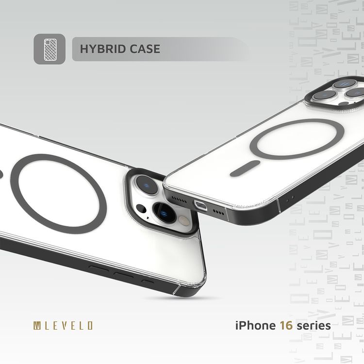 كفر حماية Levelo Claire Magsafe مع حفاظ ممتص للصدمات من الألومنيوم لهاتف iPhone 16 Pro Max، حفاظ هجين، متوافق مع MagSafe - أسود