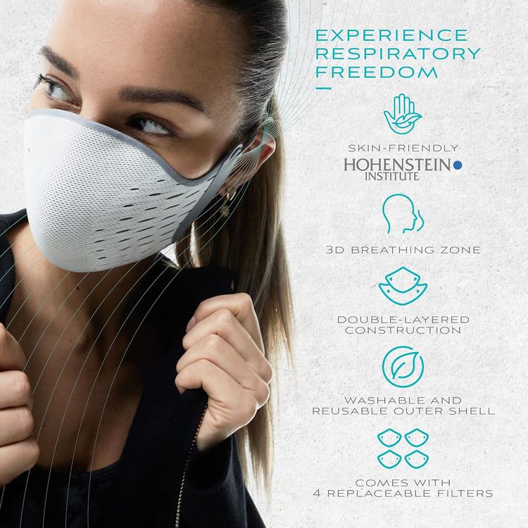 قناع وجه AirPOP Pocket القابل لإعادة الاستخدام (قطعتان) غطاء وجه بفلتر مكون من 4 طبقات، سهل التنفس - قناع وجه قابل للطي ومريح وقابل للتعديل للحماية من الملوثات - أبيض