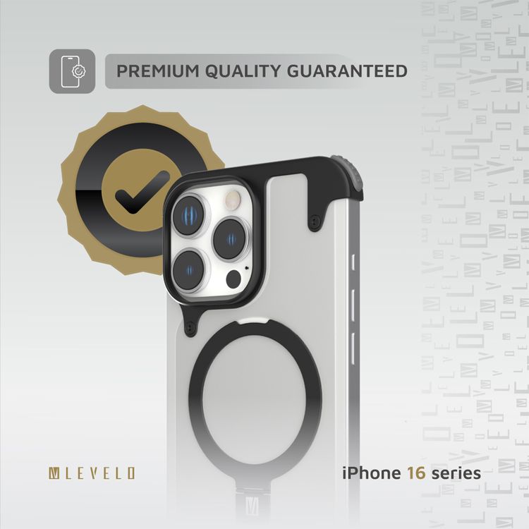 كفر حماية Levelo Metallo المصنوعة من الألومنيوم لهاتف iPhone 16 Pro، متوافقة مع MagSafe، مع حامل معدني وزوايا مقاومة للصدمات - أسود 