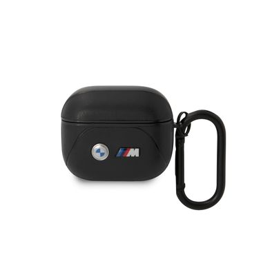 CG MOBILE BMW Motorsport Collection PU Leather Case With Curved Line Printed Logos Protective Cover / Accurate Cutouts / Premium Leather Compatible With Airpods 3 - Black