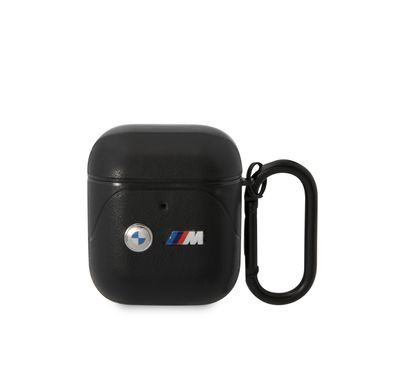 CG MOBILE BMW Motorsport Collection PU Leather Case With Curved Line Printed Logos Protective Cover / Accurate Cutouts / Premium Leather Compatible With Airpods 1/2 - Black