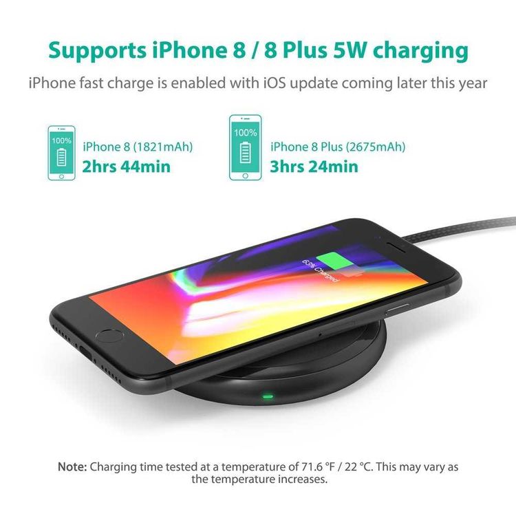 RAVPower QC3.0 10W Fast Wireless Charging Pad Compatible with All Qi-enabled Phones - Fast & Stable Charging - Non-slip Rubberized Coating with Over-voltage Protection - Black