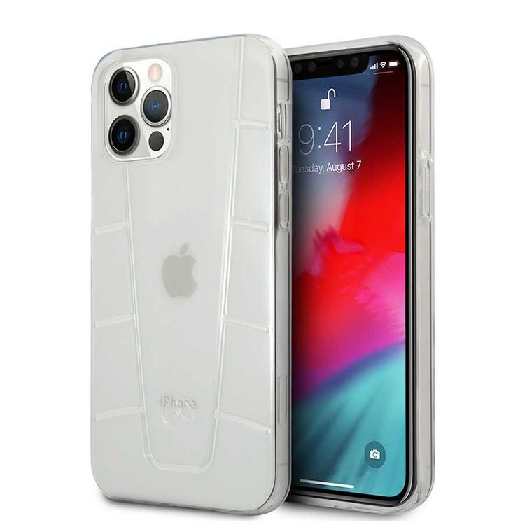 CG Mobile Mercedes-Benz Transparent Case Embossed 2 Compatible for iPhone 12 Pro Max(6.7") Shock & Scratch Resistant, Easy Access to All Ports, Drop Protection Back Cover Suitable with Wireless Chargers Officially Licensed - Clear