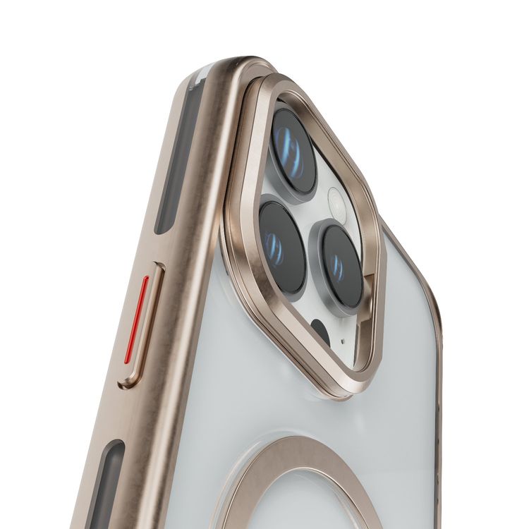 Levelo Elio PC Case with Camera Ring Stand for iPhone 16 Pro, Built-in Kickstand, MagSafe Compatible - Rose Gold Titanium