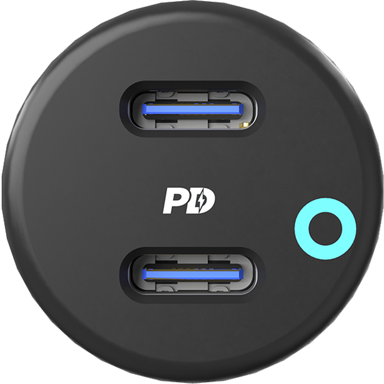 Powerology Dual Port LED Car Charger PD 45W - Black