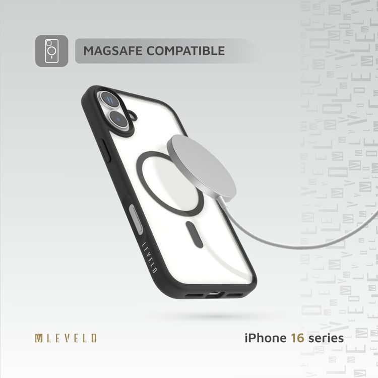 Levelo MagSafe Solo Case for iPhone 16 Plus, Clearview Technology, 3H Scratch Resistance, Hybrid Construction - Black 