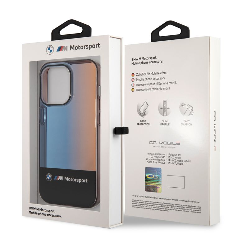 BMW Motorsport Collection PC/TPU IML Case with Printed Middle Tricolor Fading Stripe iPhone 14 Pro Compatibility - Black