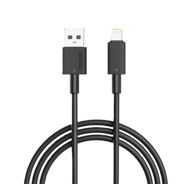 كابل بورودو USB A إلى Lightning PVC بطول 3 متر، 480 ميجابت في الثانية، 2.4 أمبير، عمر افتراضي يزيد عن 15000 ثنية، خالٍ من التشابك - أسود