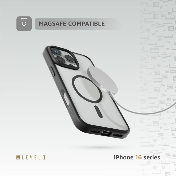 Levelo MagSafe Solo Case for iPhone 16 Pro, Clearview Technology, 3H Scratch Resistance, Hybrid Construction - Black