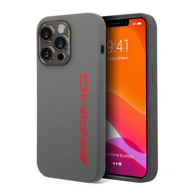 AMG Liquid Silicone Case with Colorful AMG Logo Bumper ProtectioniPhone 14 Pro Compatibility - Red