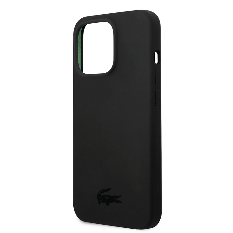 Lacoste Hard Case Liquid Silicone / Microfiber Glossy Printing Logo Compatible with iPhone 14 Pro Max - Black