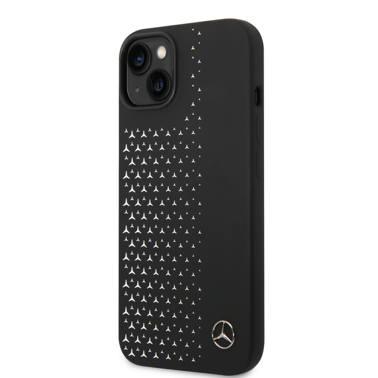 Mercedes-Benz Liquid Silicone Case with Gradient Star Horizontal Pattern iPhone 14 Compatibility - Black
