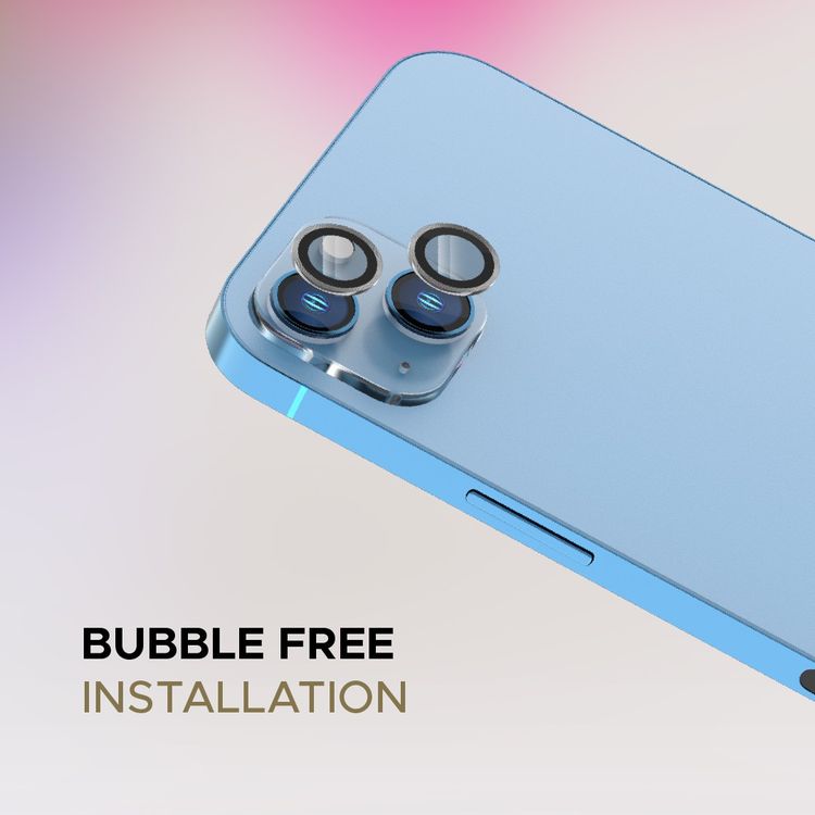 حامي عدسة LEVELO Lucent Duo متوافق مع iPhone 13 Mini و 13 (قطعتان)، صلابة 9H، خالٍ من الفقاعات، فائق النحافة وذو تغطية كاملة، حامي عدسة الكاميرا، مقاوم للخدش - فضي