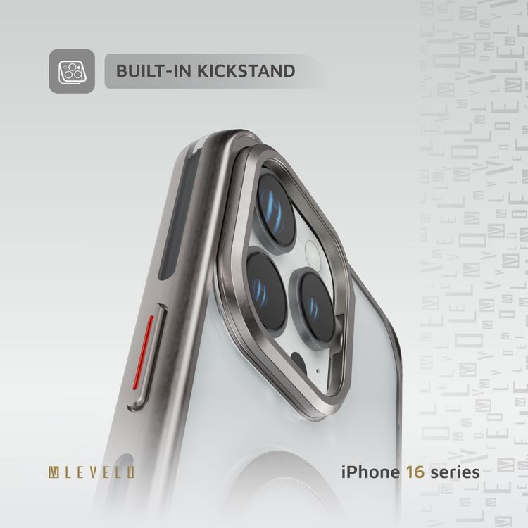 كفر حماية Levelo Elio PC مع حامل حلقي للكاميرا لهاتف iPhone 16 Pro Max، حامل مدمج، متوافق مع MagSafe - تيتانيوم