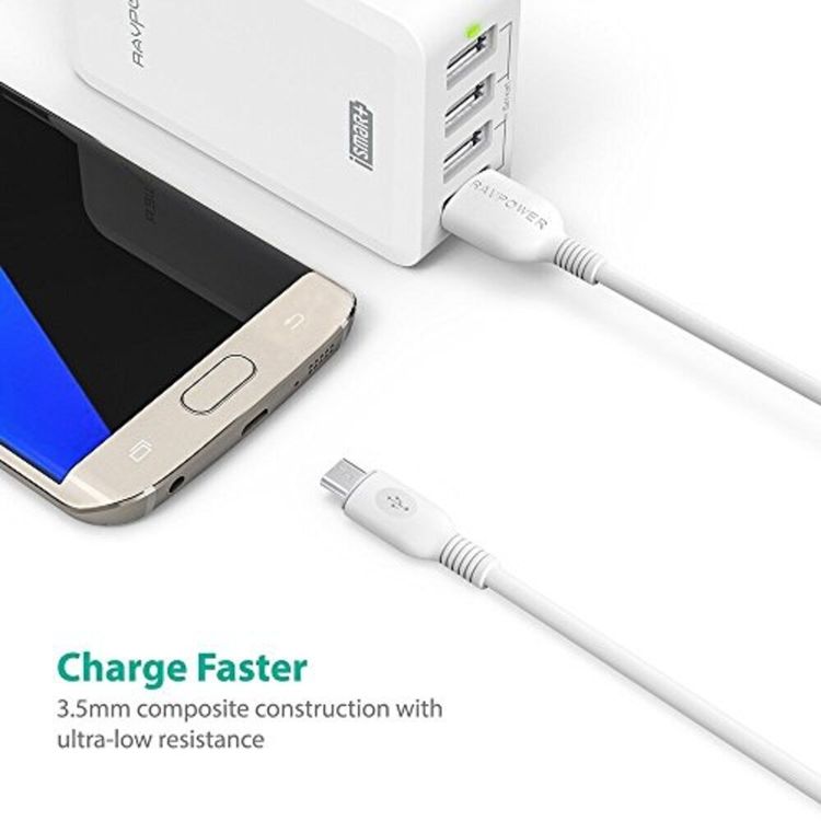 رافباور 3 عبوات من كبل يو أس بي ميكرو 2X3 قدم + 1X6 قدم (عبوة عبر الإنترنت)  (RP-LC012-WH(OP) - أبيض